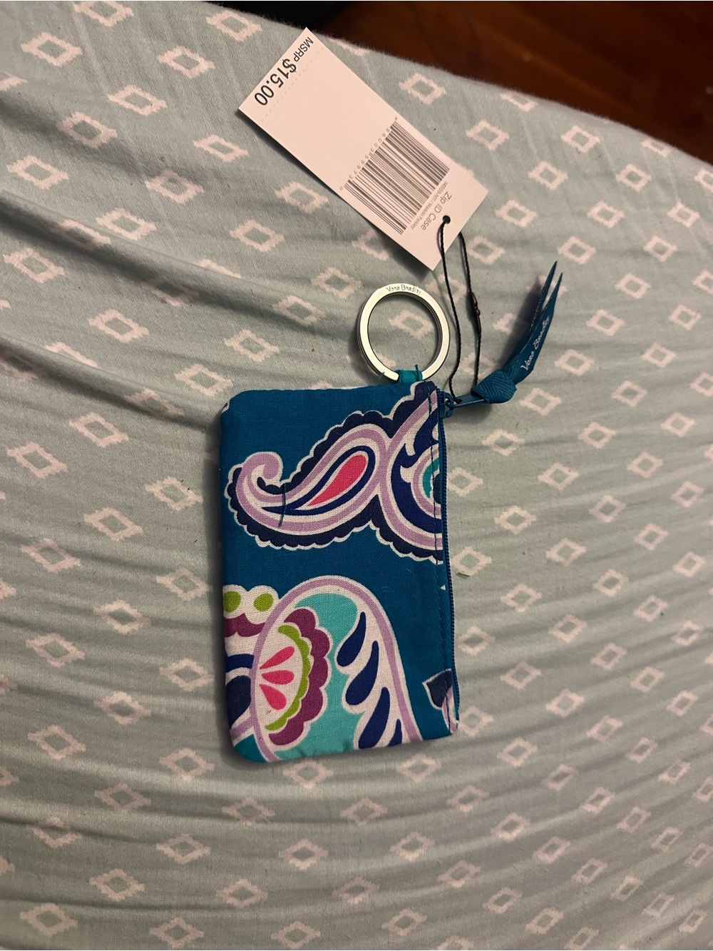 Vera Bradley Teal Paisley ID Wristlet Keyring - Picture 1 of 2